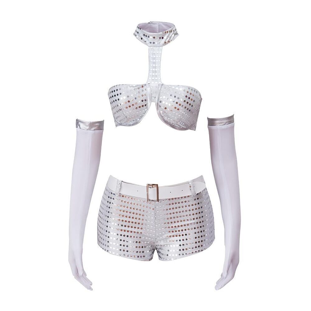 7732 Fembot Cosplay Costume Halloween Sexy Feather Lingerie Dress Outfit